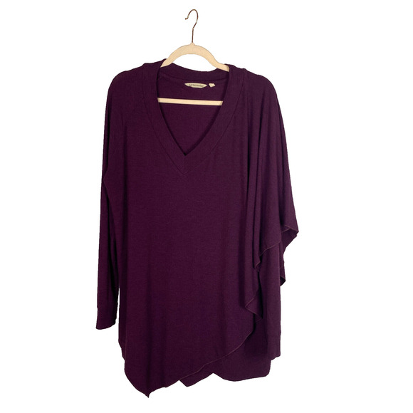 Soft Surroundings Knit Sweater Sz L V-Neck Asymmetrical Burgundy Viscose Blend - Picture 1 of 7